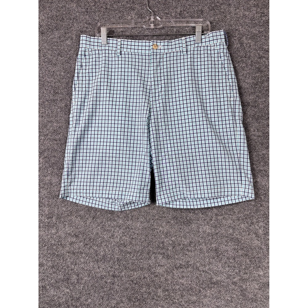 Peter Millar Shorts Mens 35x9 Blue White Plaid Crown Sport Gingham Performance